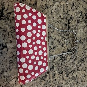 Neiman Marcus pink and white polka dot clutch/purse